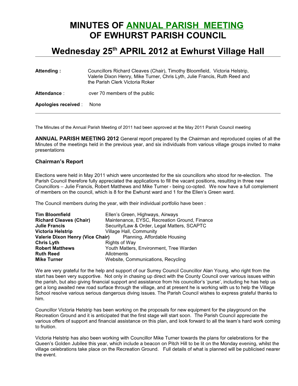 Minutes of Meeting of Ewhurst Parish Council s1