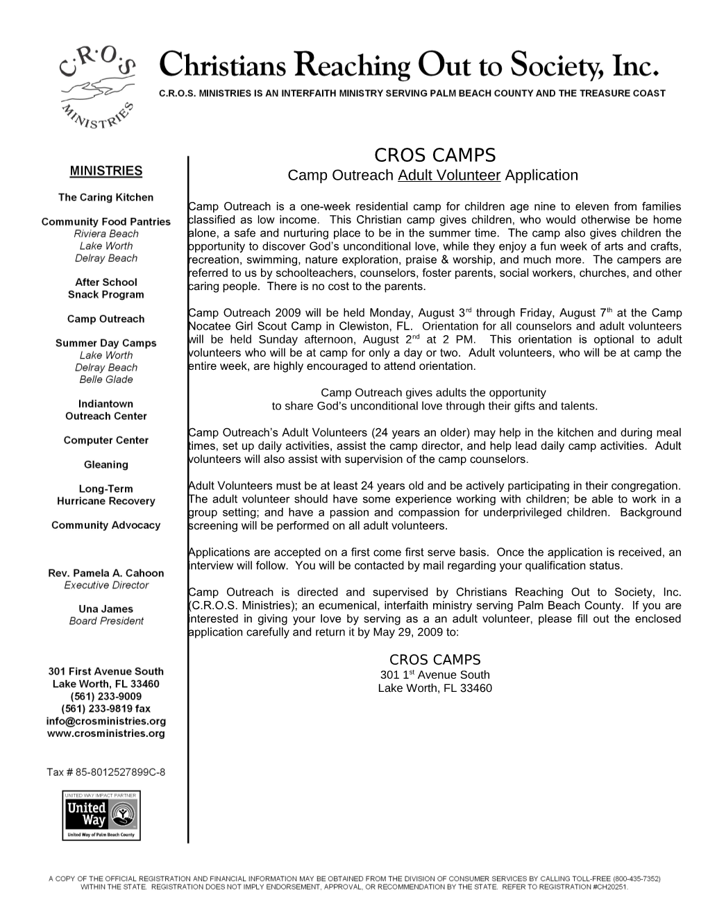 Camp Outreach Adult Volunteer Application