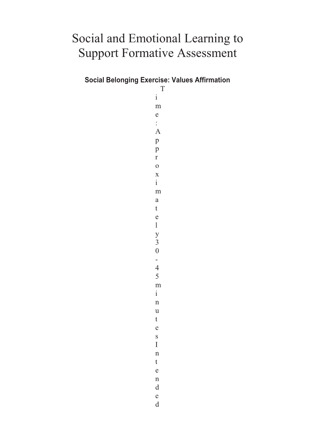 Social Belonging - Values Affirmation Exercise Instructions