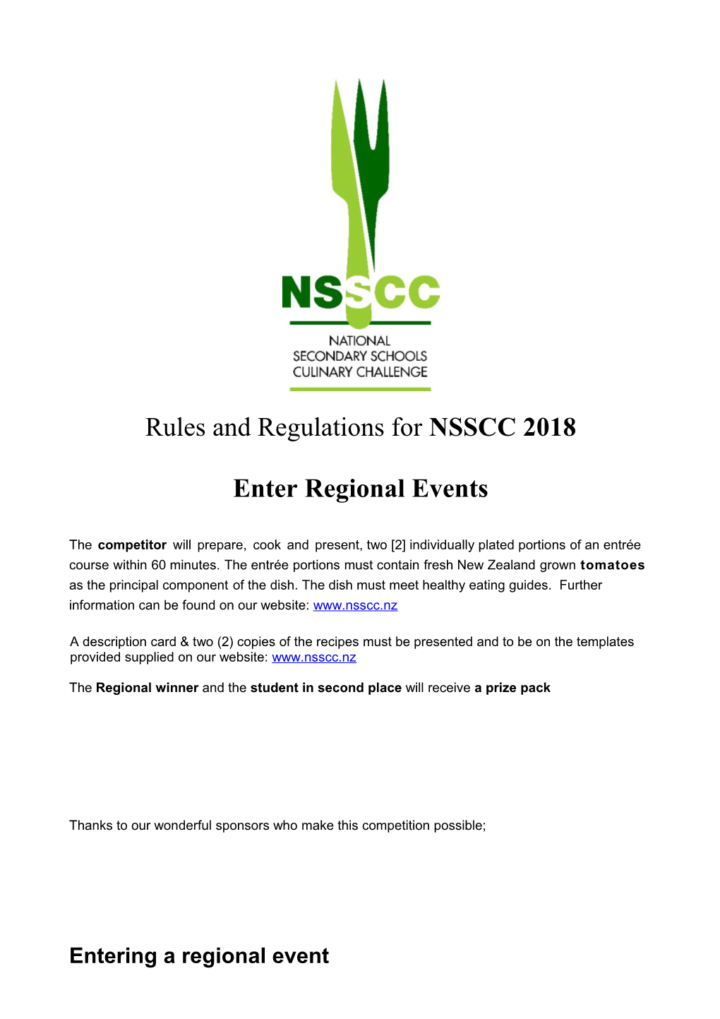 Rules and Regulations for NSSCC 2018