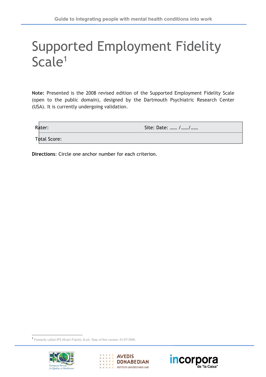 Supported Employment Fidelity Scale 1