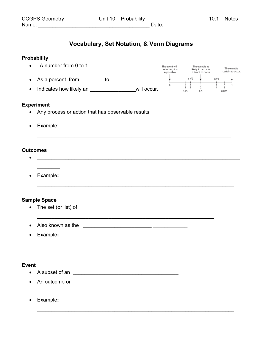 Vocabulary, Set Notation, & Venn Diagrams