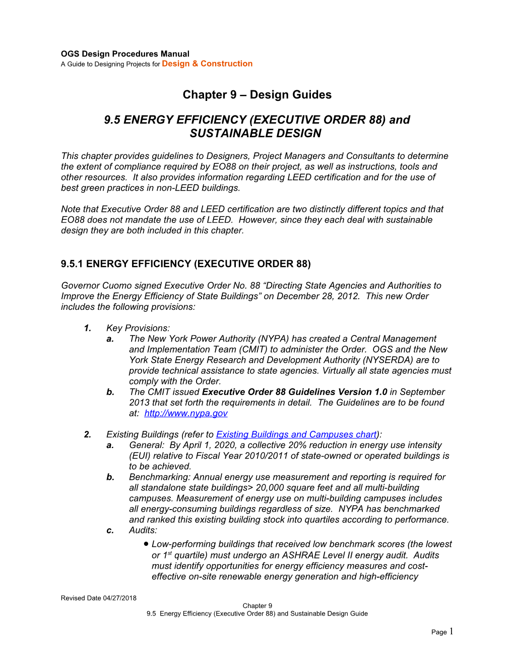 9.5 ENERGY EFFICIENCY (EXECUTIVE ORDER 88) and SUSTAINABLE DESIGN