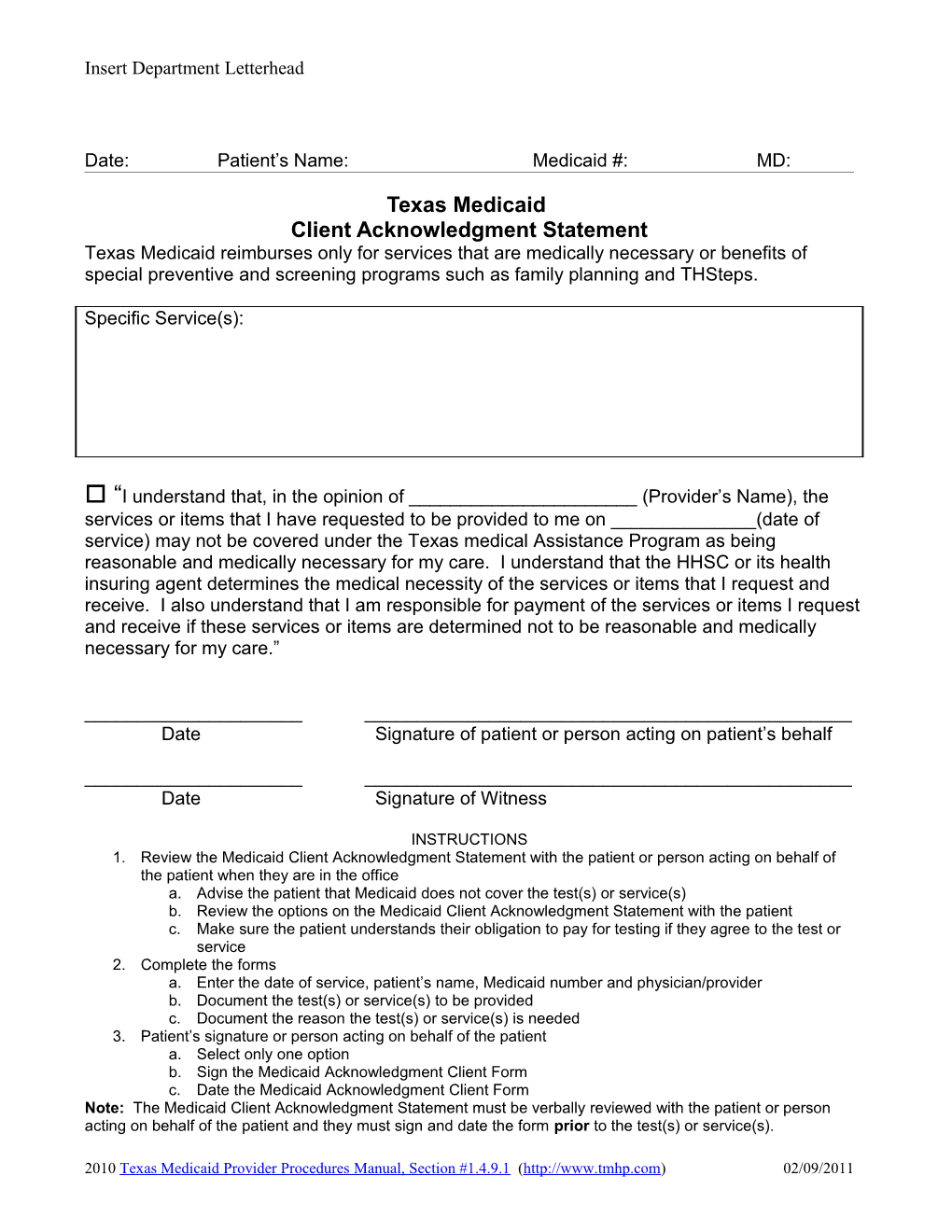 Medicaid Advanced Beneficiary Notice (ABN)