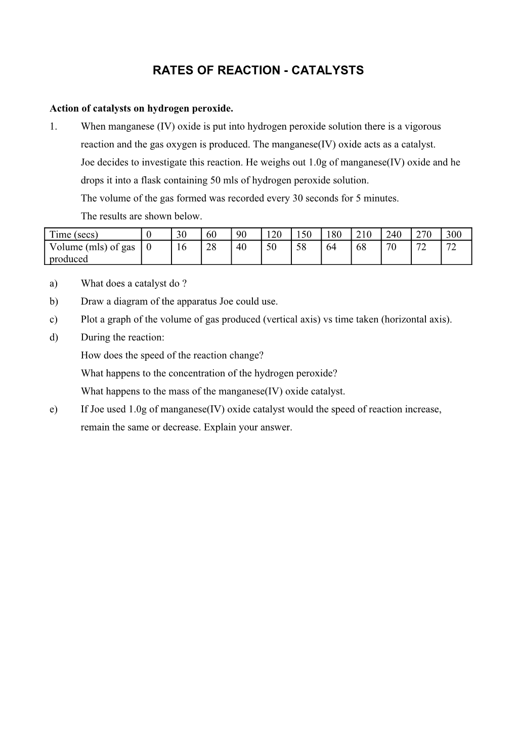 Rates of Reaction - Catalysts