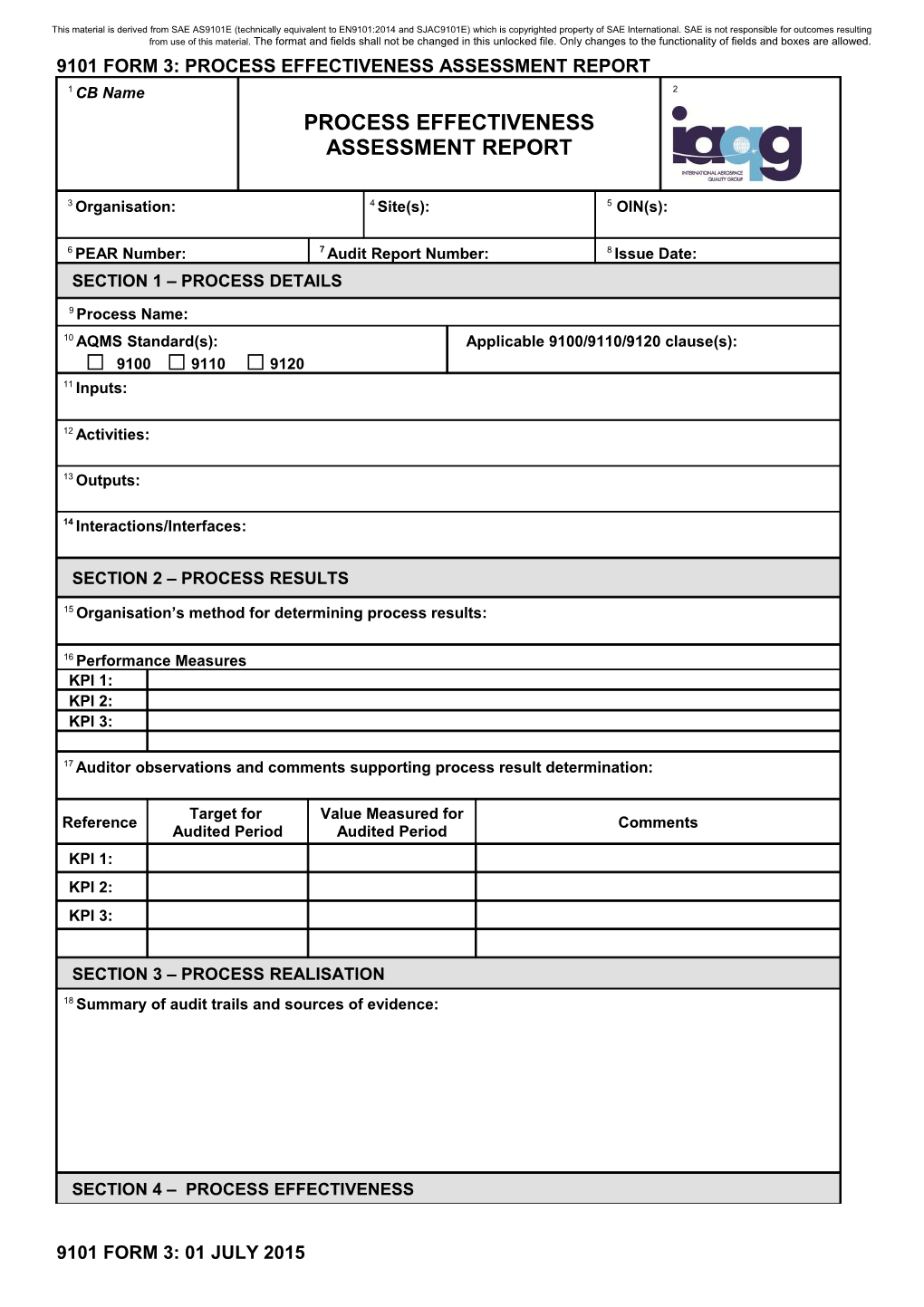 9101 Form 3: Process Effectiveness Assessment Report