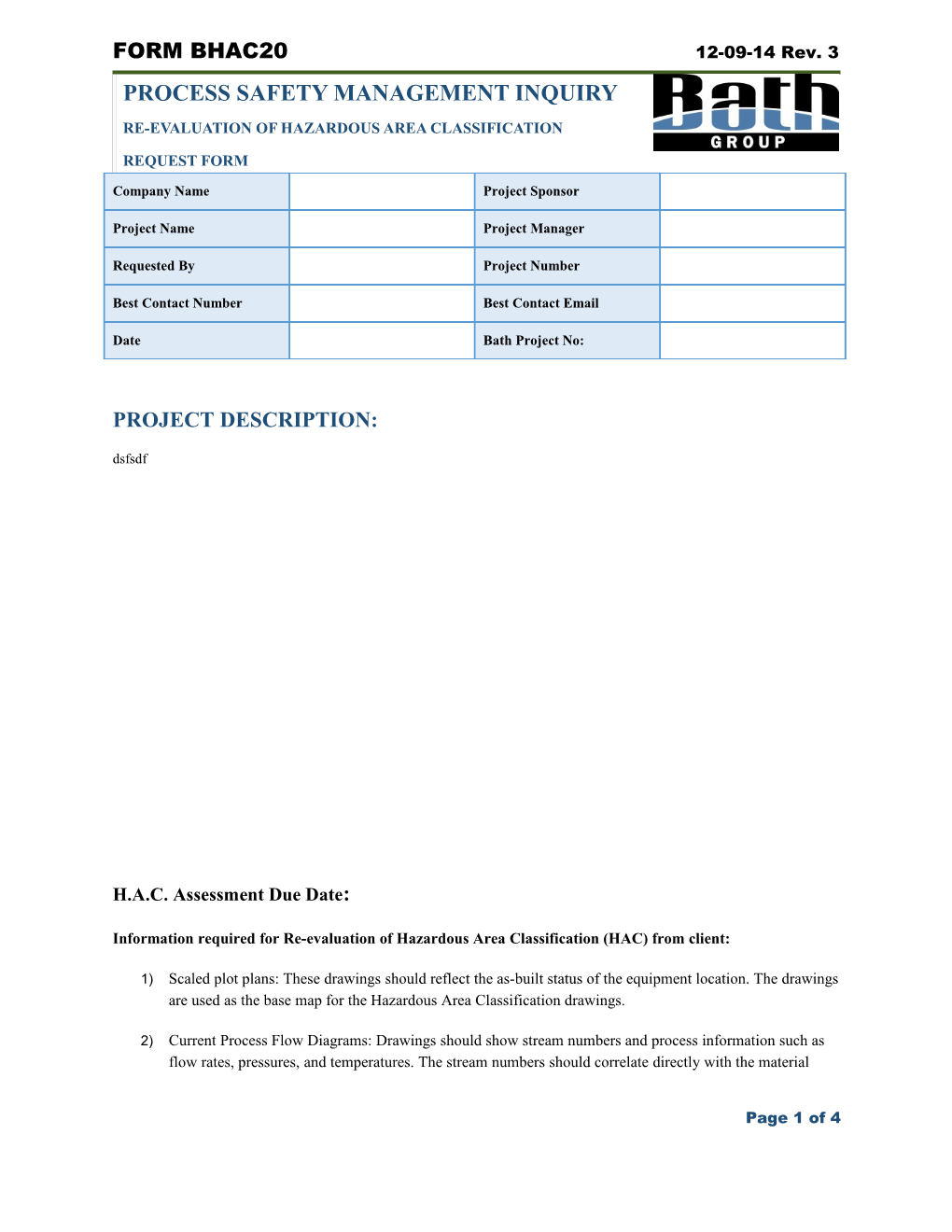 Information Required for Re-Evaluation of Hazardous Area Classification (HAC) from Client