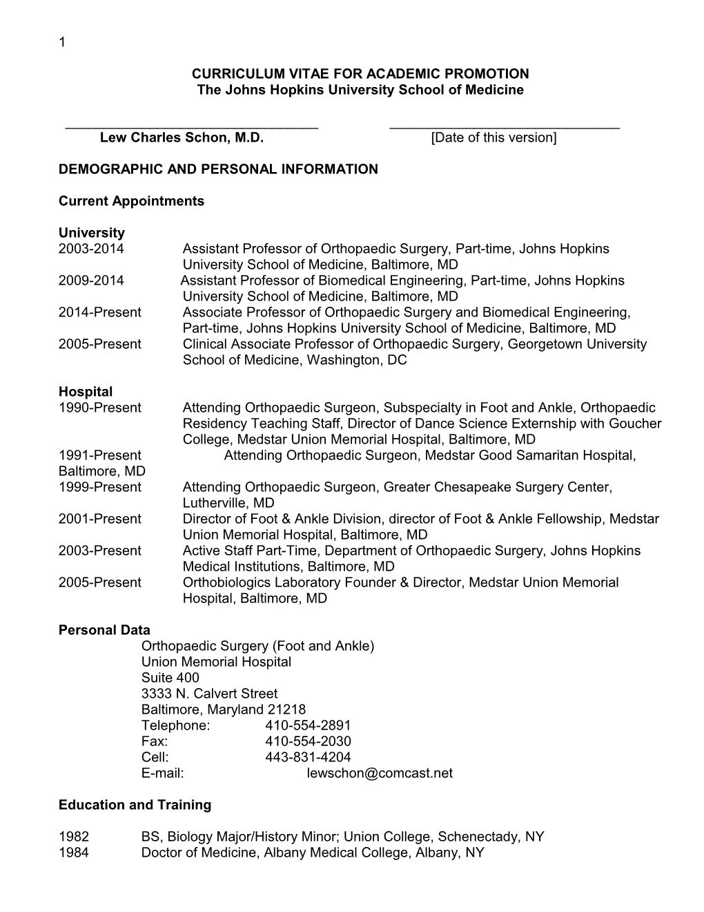 Curriculum Vitae for Academic Promotion