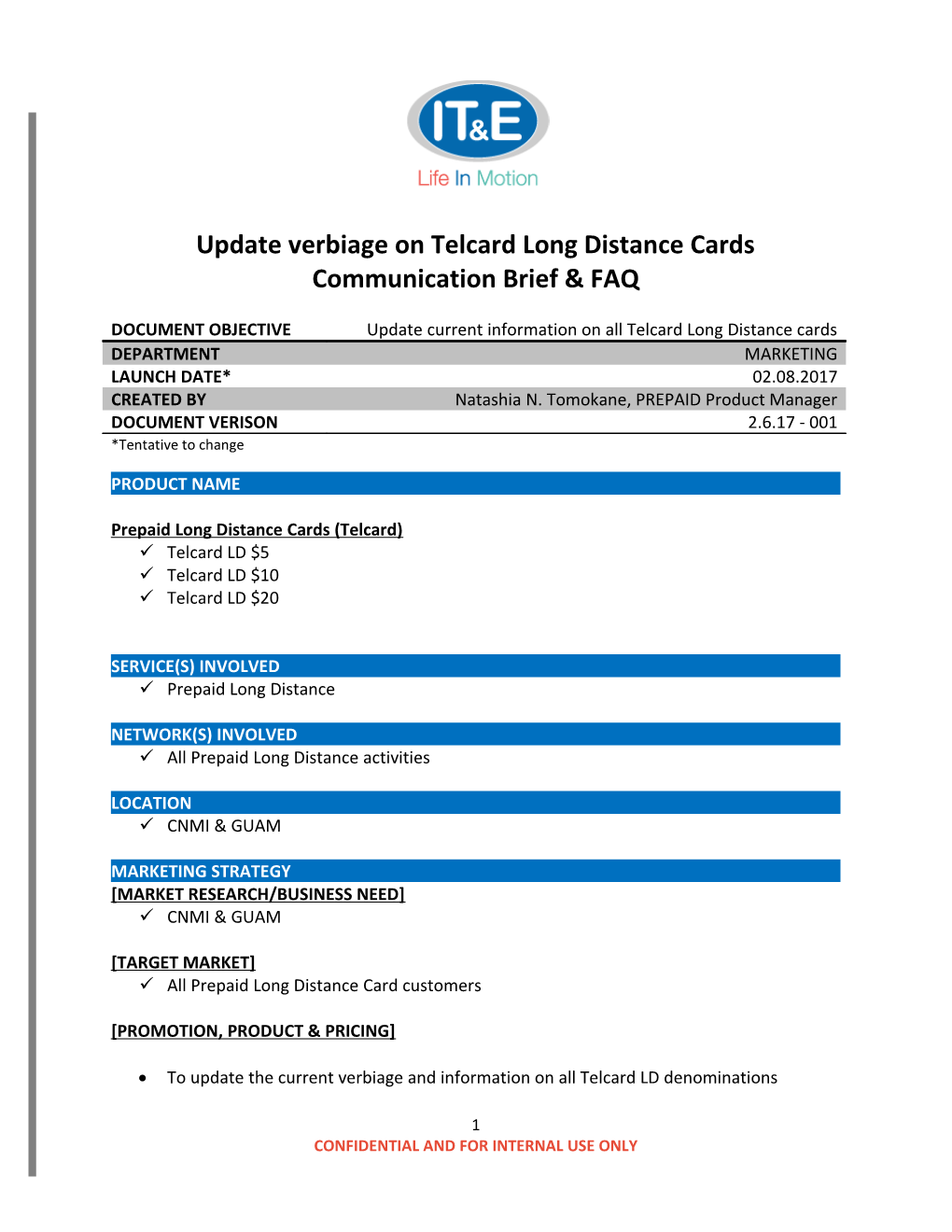 Update Verbiage on Telcard Long Distance Cards