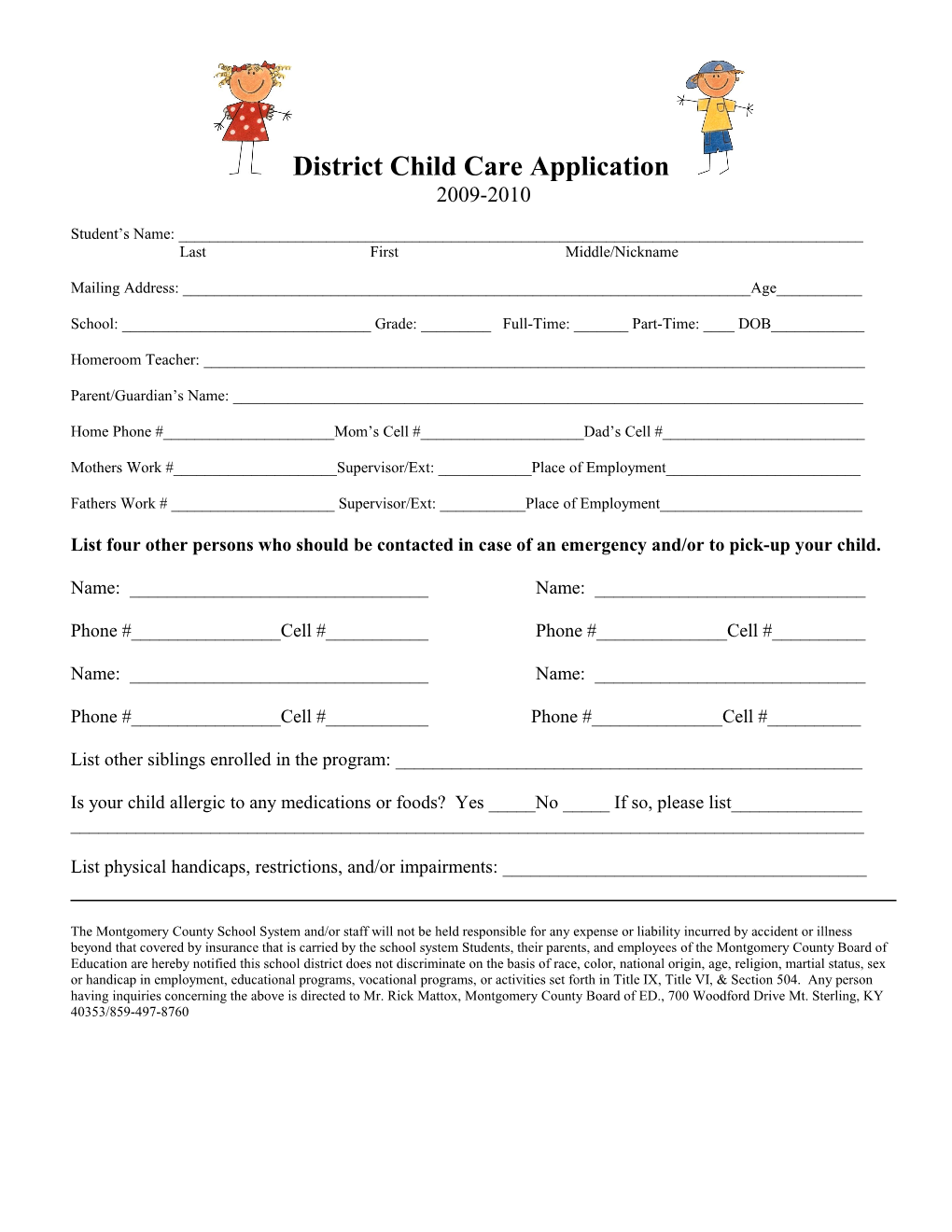 District Child Care Application