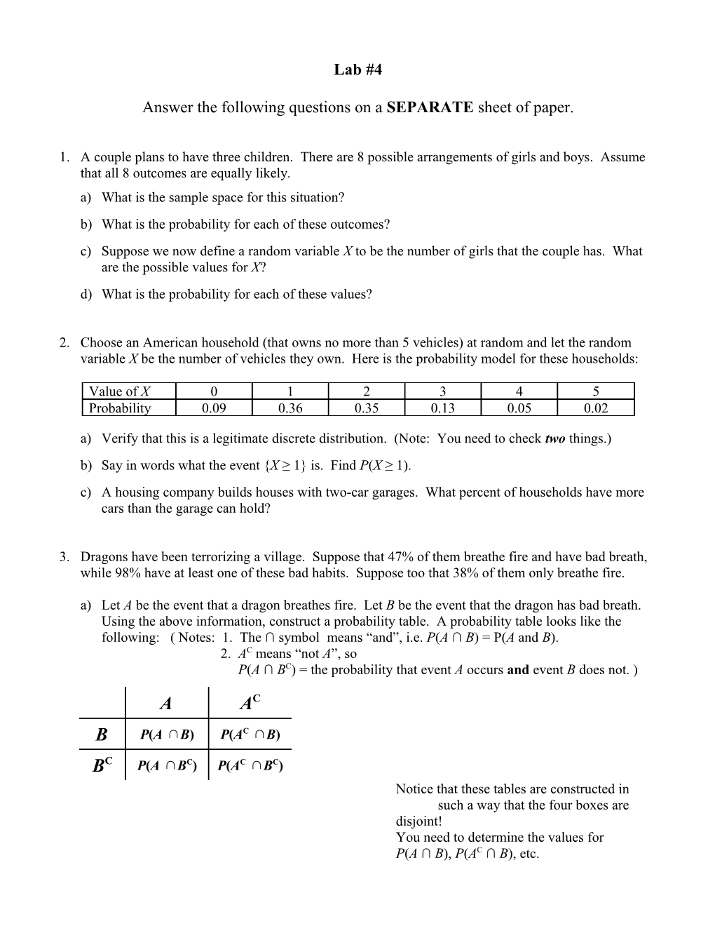 Answer the Following Questions on a SEPARATE Sheet of Paper