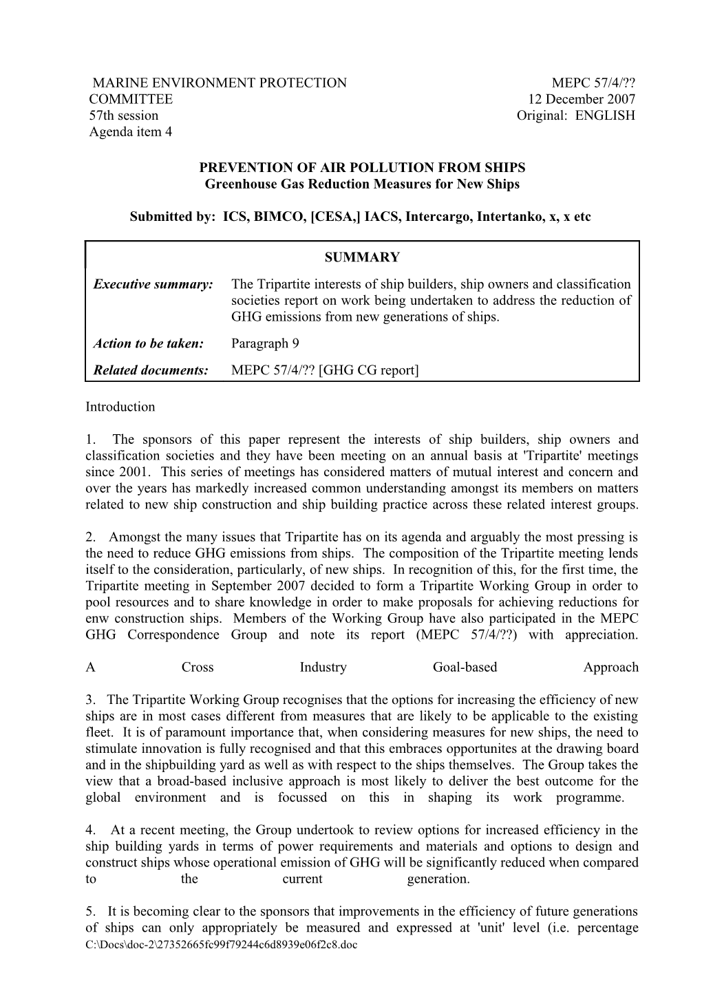 Greenhouse Gas Reduction Measures for New Ships