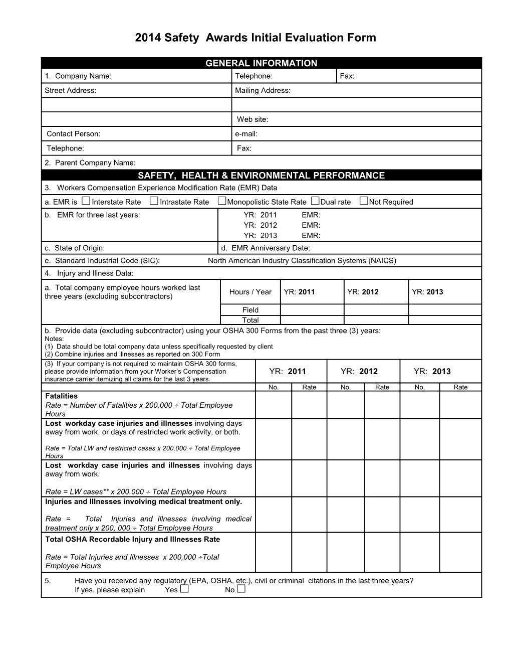2014 Safety Awards Initial Evaluation Form