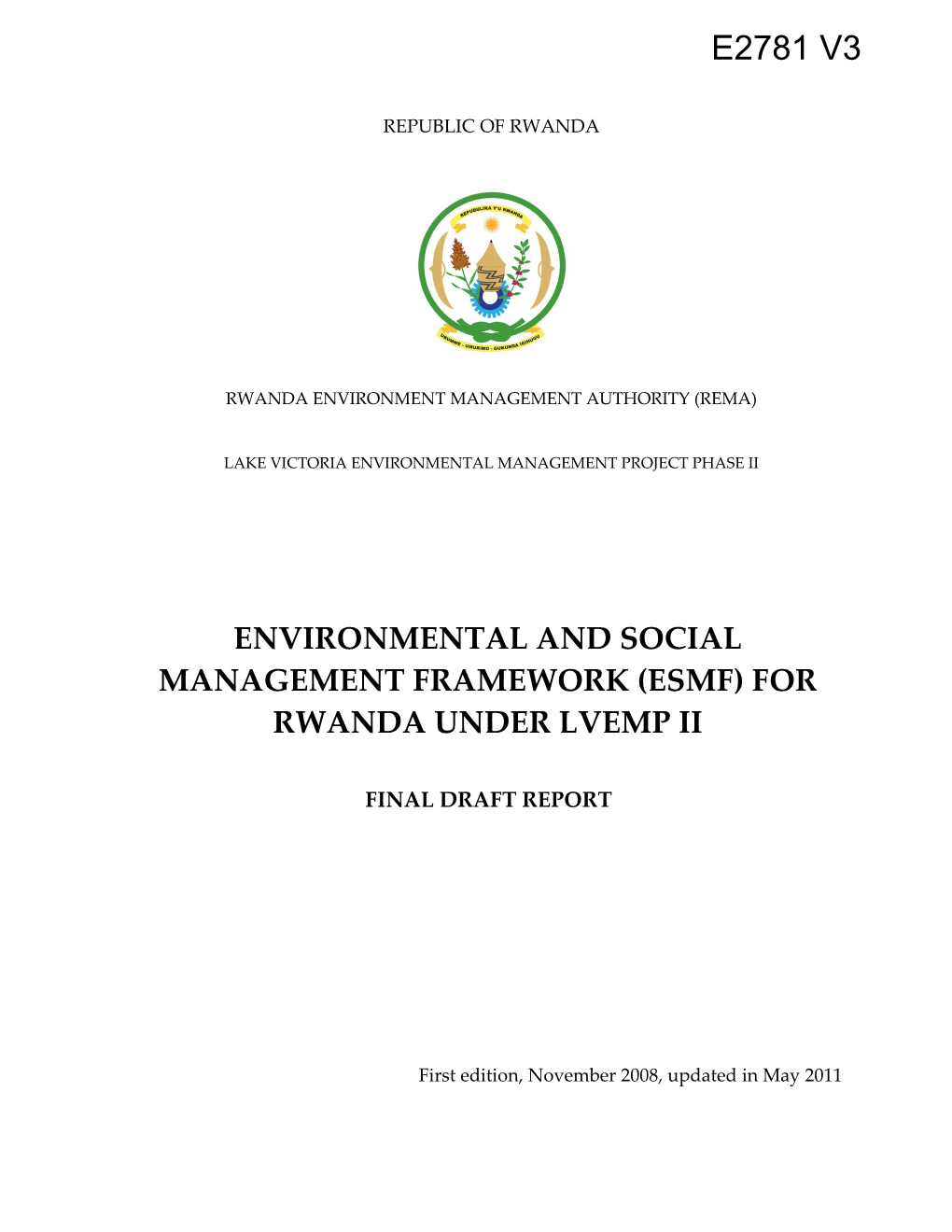 Environmental and Social Management Framework for Rwanda Under Lvemp Ii