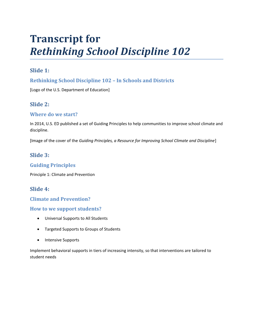 Transcript for Rethinking School Discipline 102 (MS Word)
