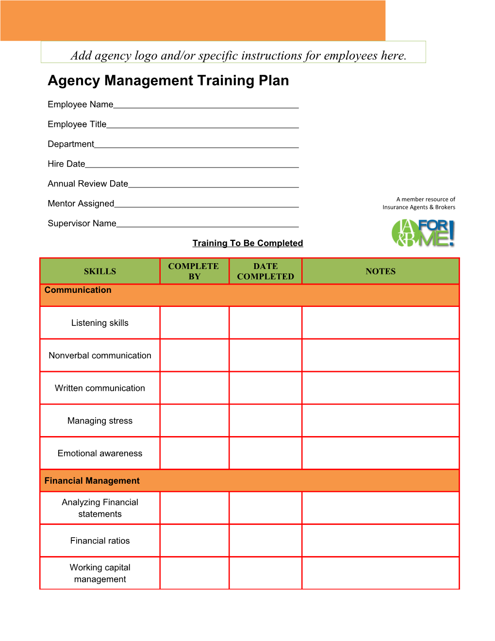 Agency Management Training Plan