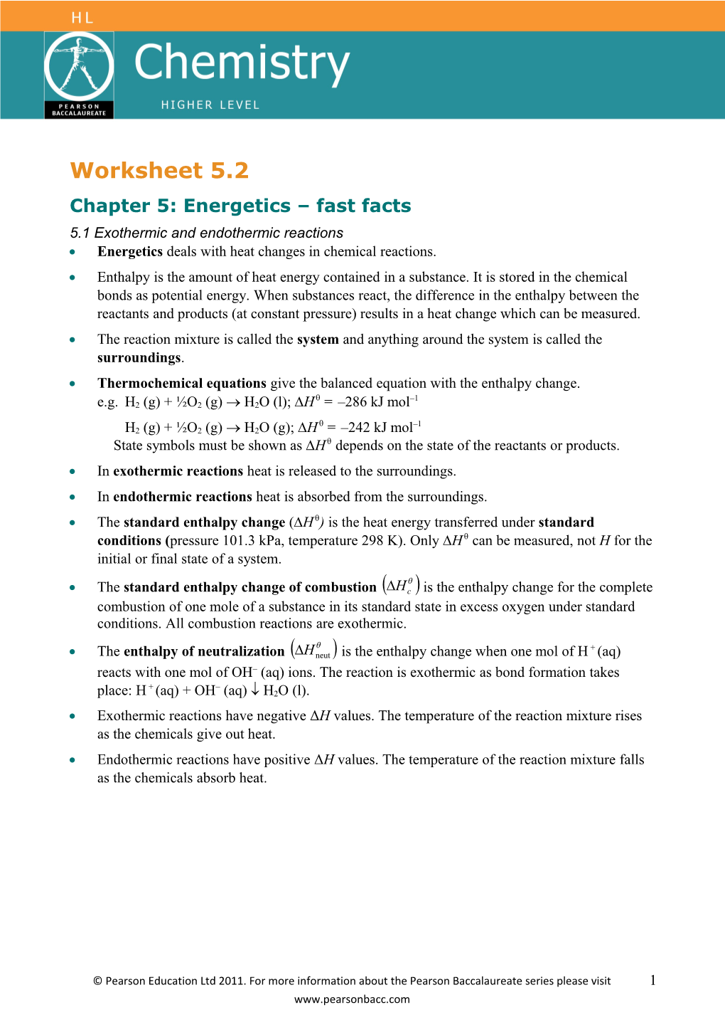 Chapter 5: Energetics Fast Facts