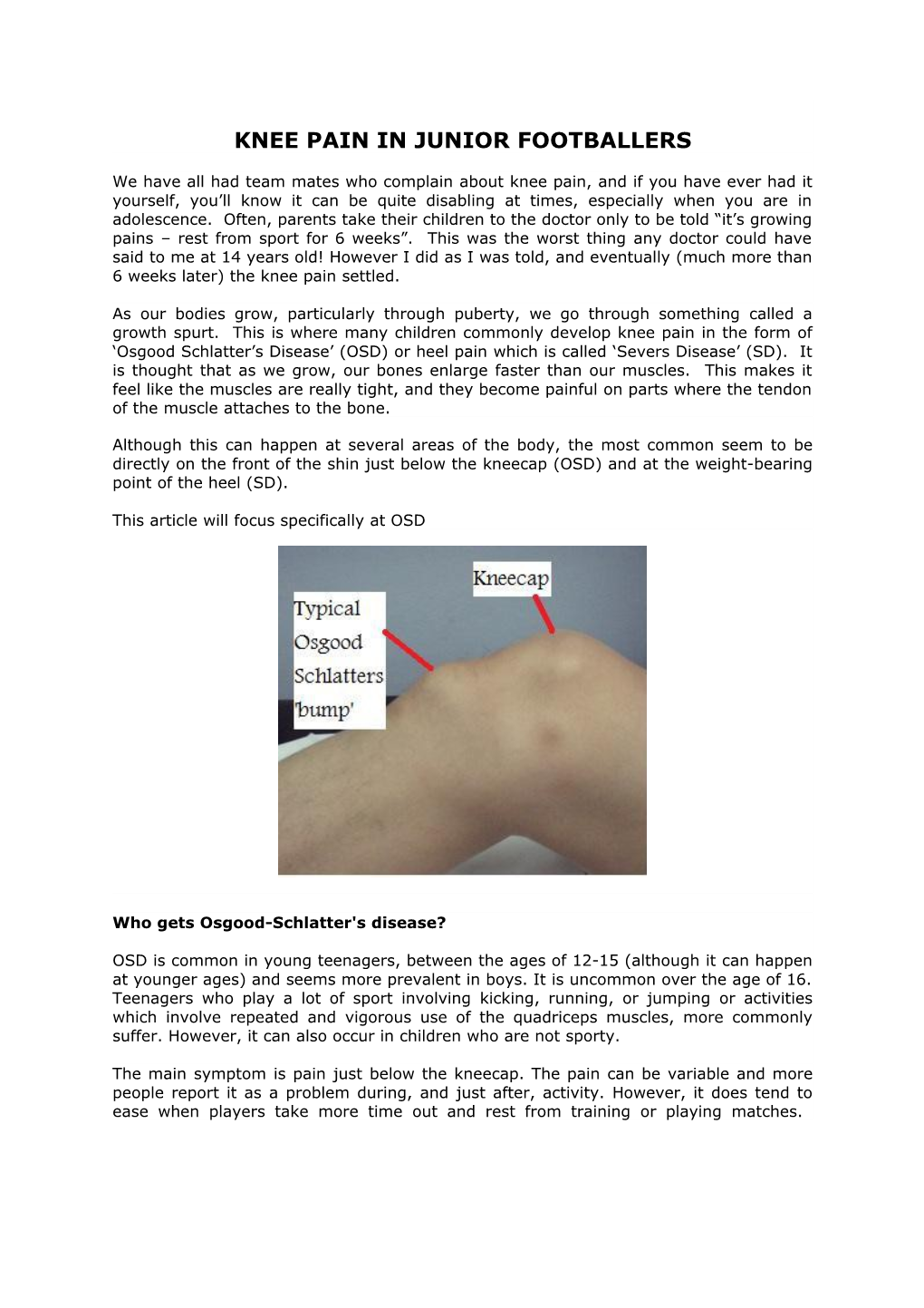 Knee Pain in Junior Footballers