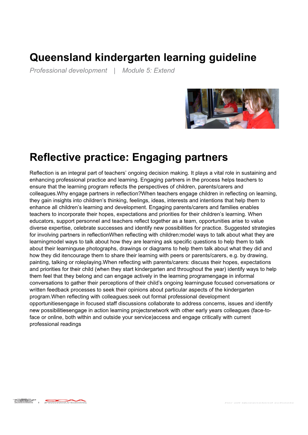 Kindergarten: Reflective Practice: Engaging Partners
