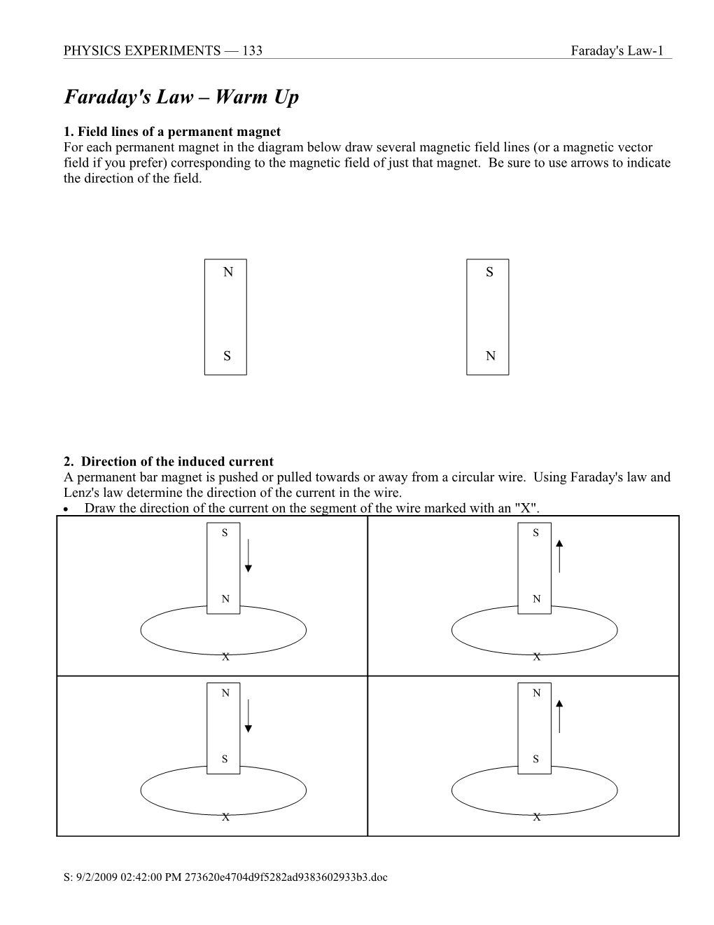 1. Field Lines of a Permanent Magnet