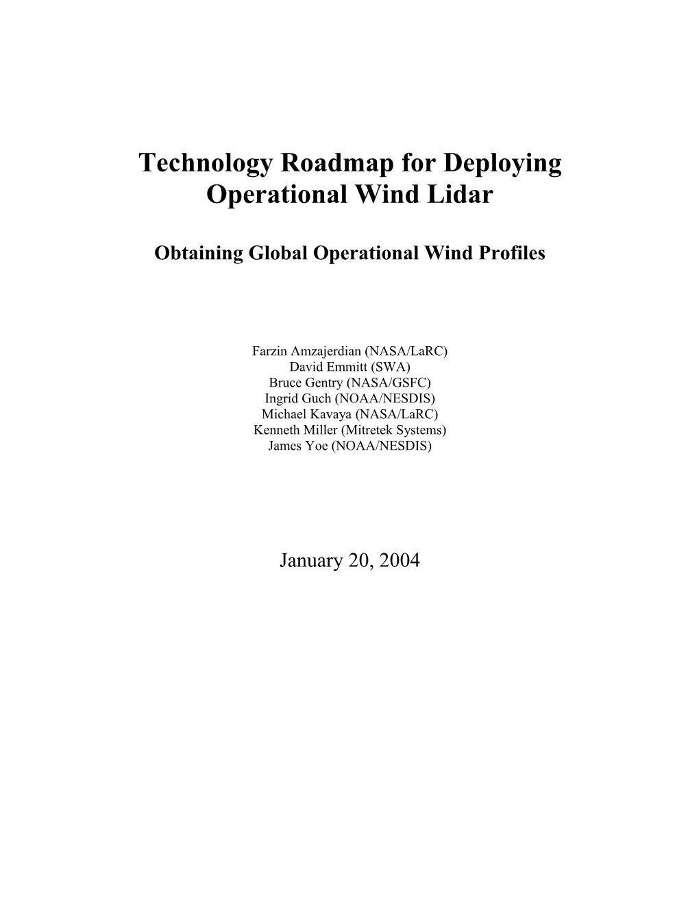 Technology Roadmap for Deploying Operational Wind Lidar