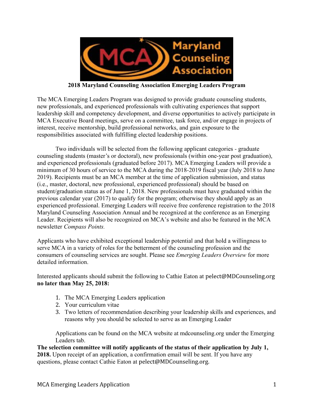 2018Maryland Counseling Association Emerging Leaders Program