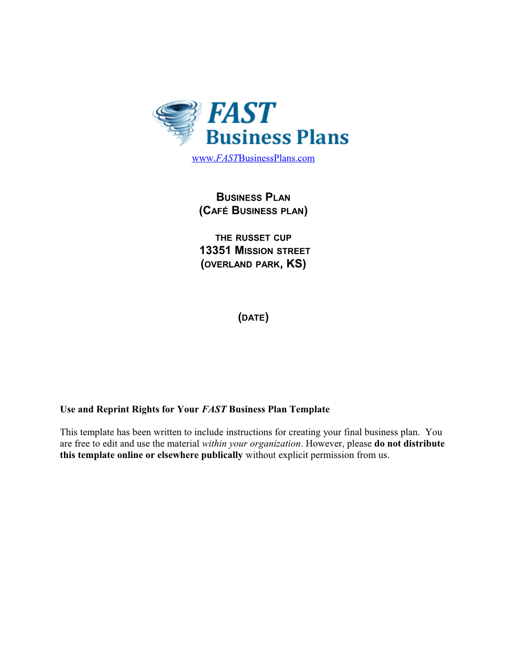 Café Business Plan Template