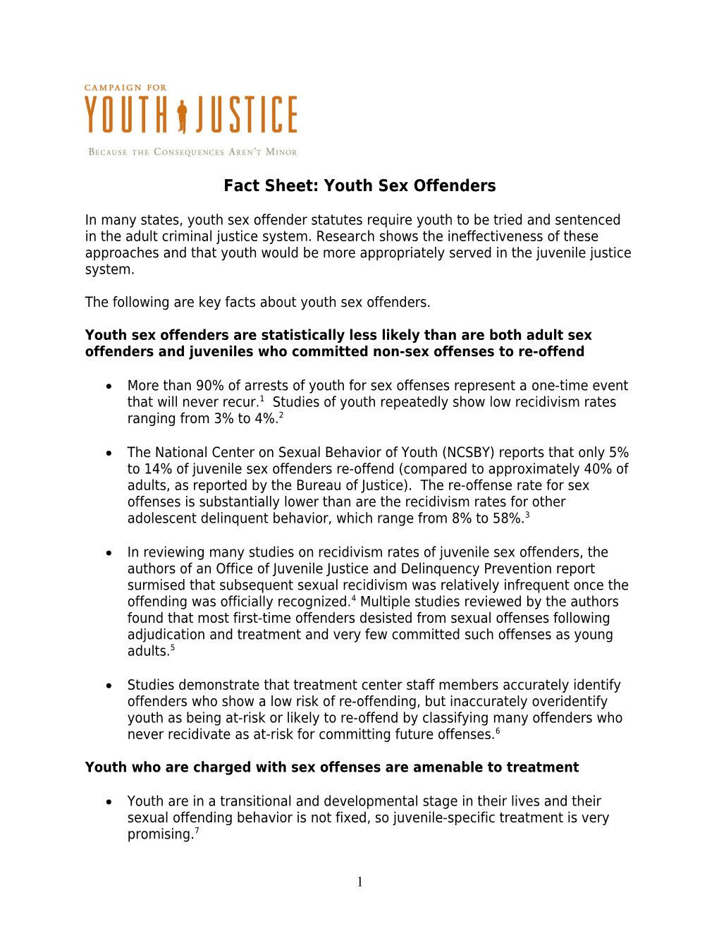 Juvenile Sex Offender Fact Sheet