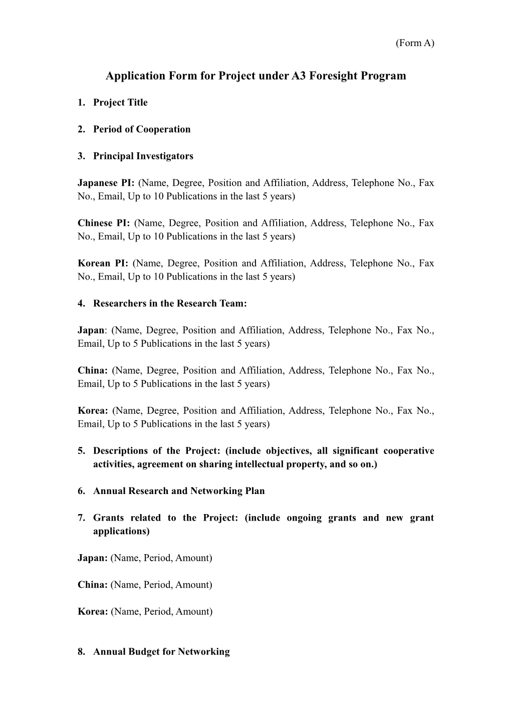 Application Forma for A3 Foresight Program