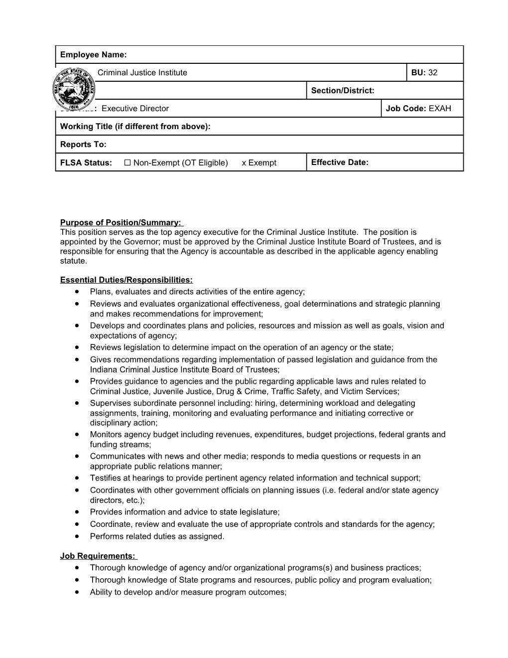 Purpose of Position/Summary