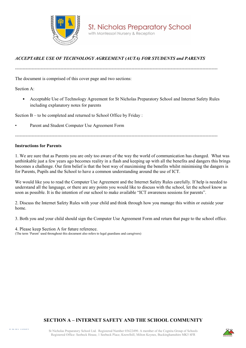 ACCEPTABLE USE of TECHNOLOGY AGREEMENT (AUTA) for STUDENTS and PARENTS
