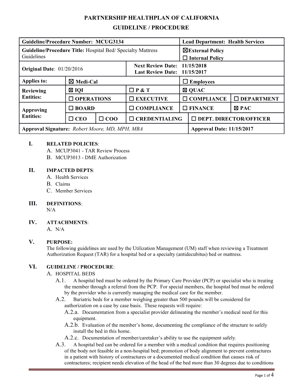 Hospital Bed - Specialty Mattress Guidelines