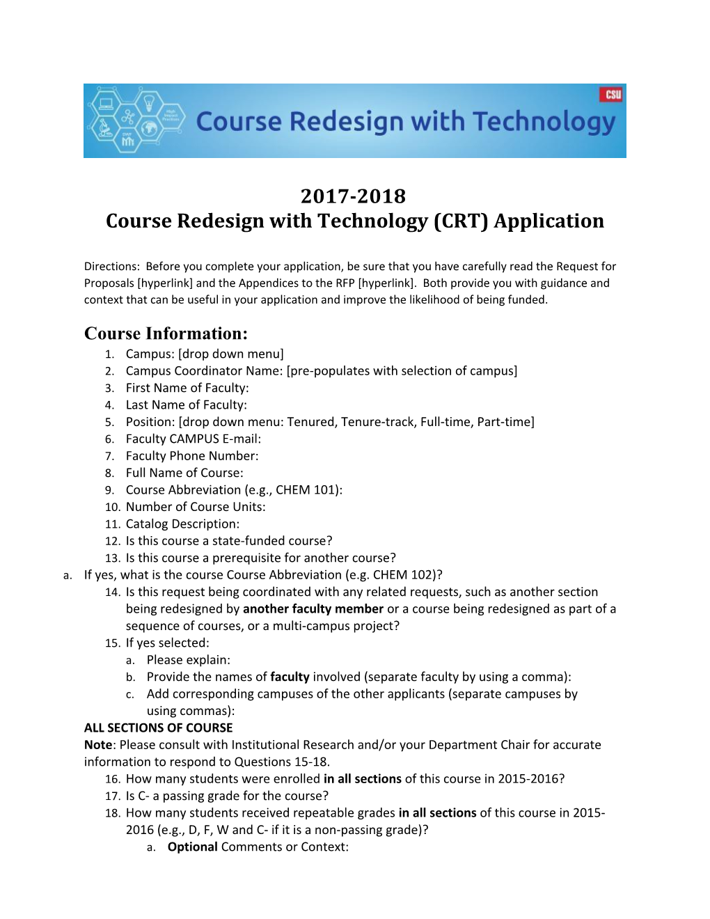 Course Redesign with Technology (CRT) Application