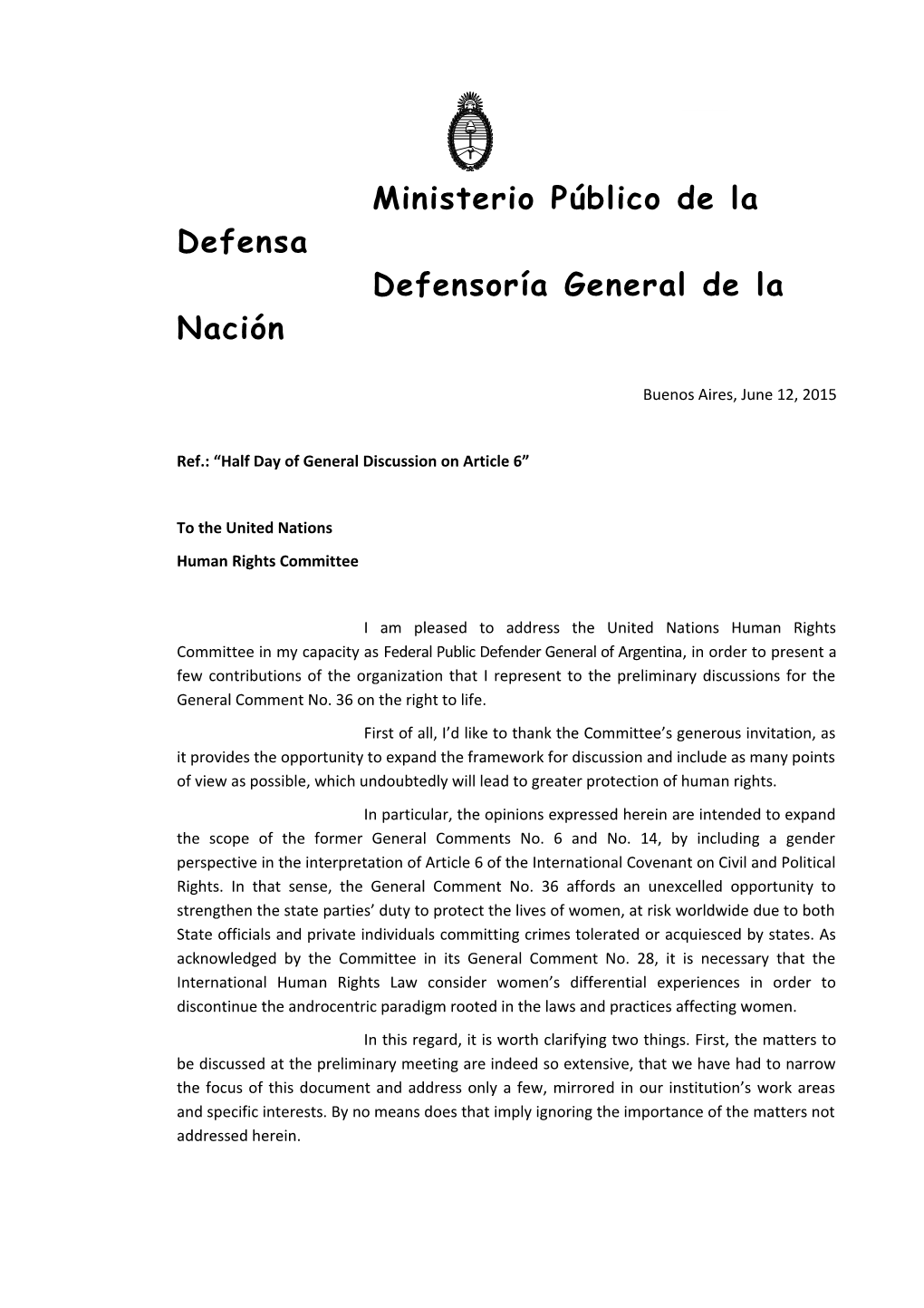 Argentine Federal Public Defender S Office S Contribution in Spanish