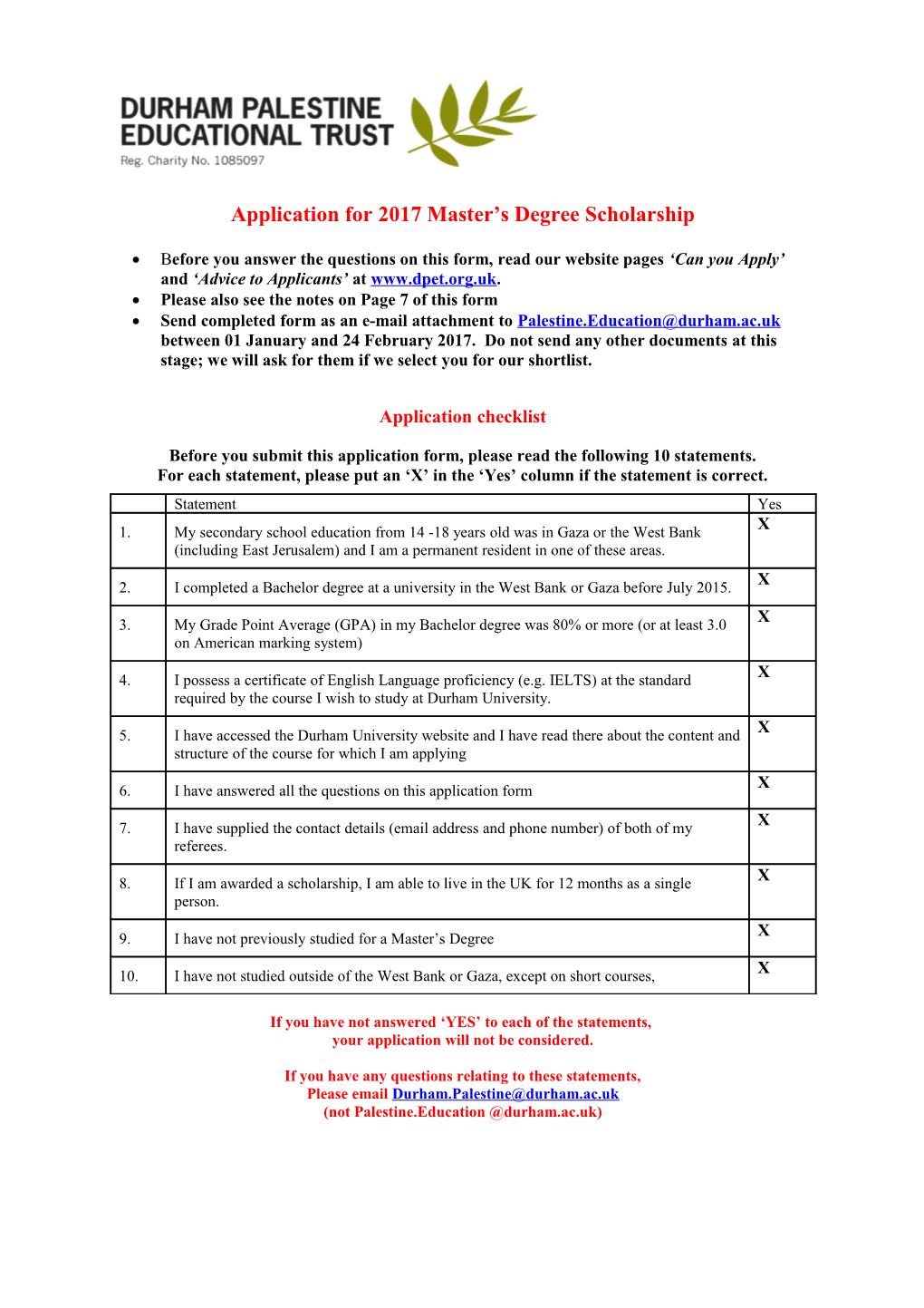 University of Durham Durham Palestine Educational Trust