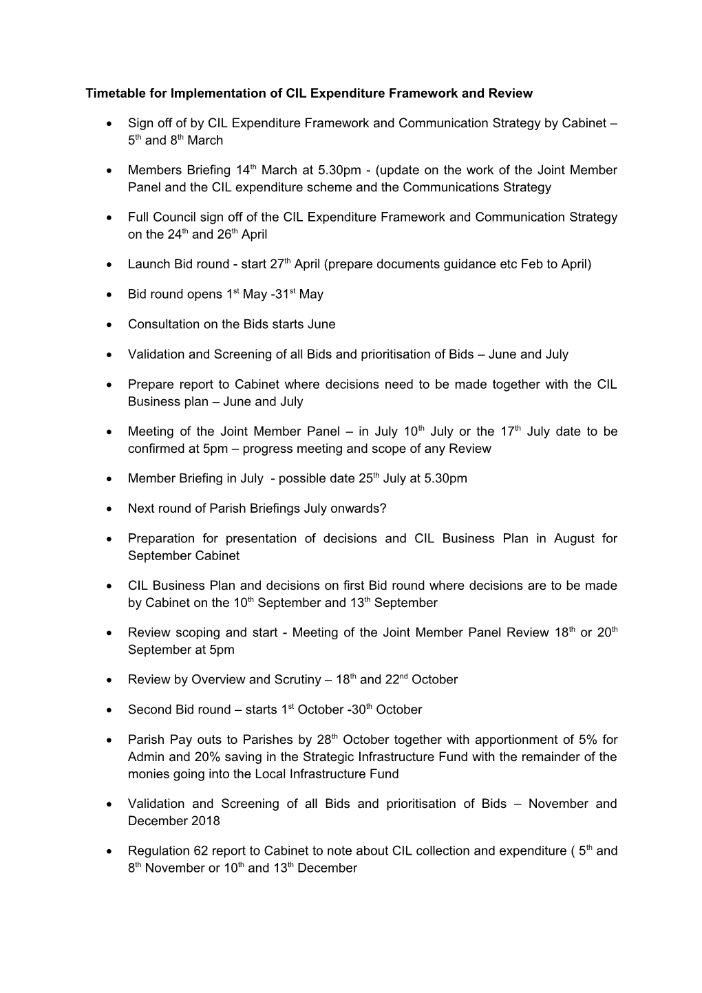 Timetable for Implementation of CIL Expenditure Framework and Review