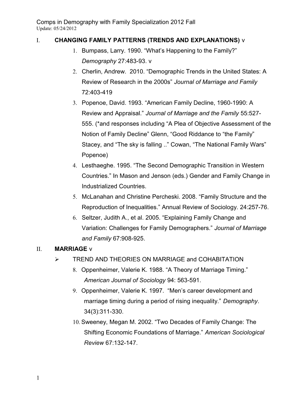 Comps in Demography with Family Specialization 2012 Fall