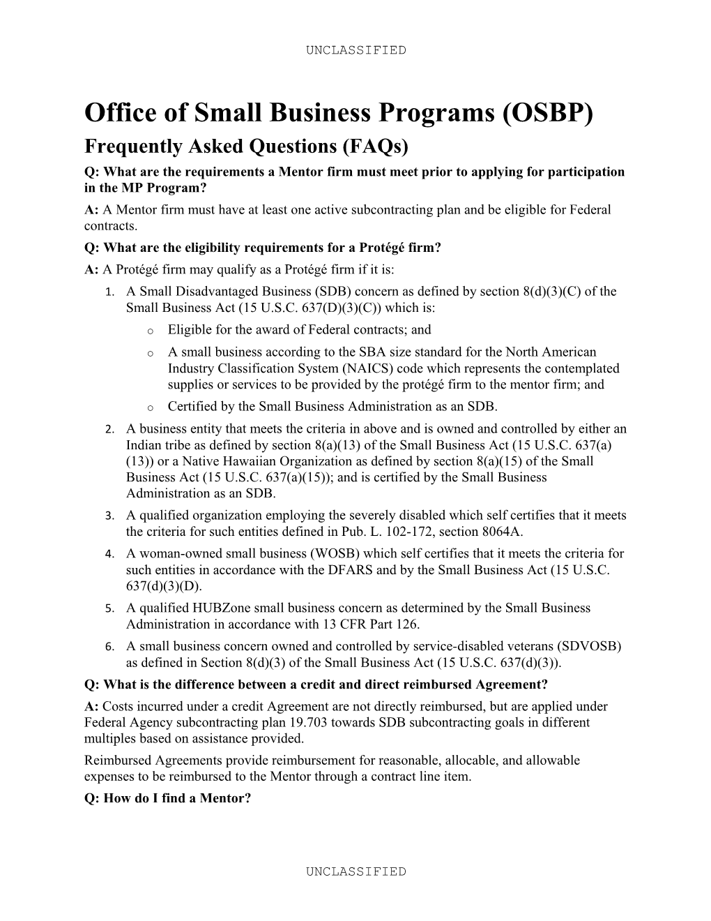 Office of Small Business Programs (OSBP)