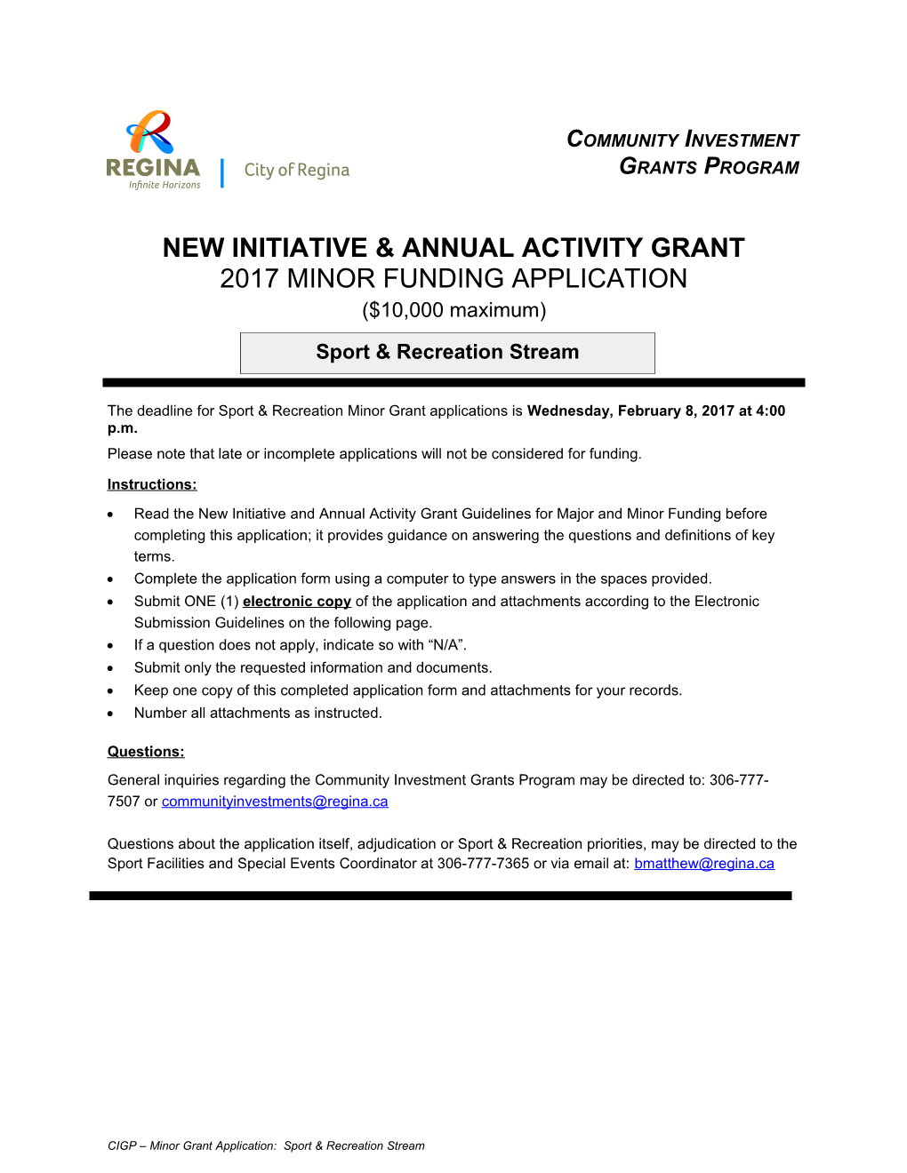 New Initiative & Annual Activity Grant