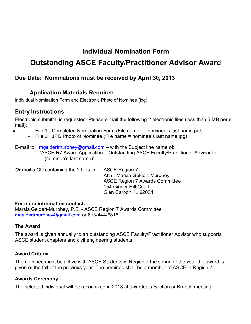 Outstanding ASCE Faculty/Practitioner Advisor Award