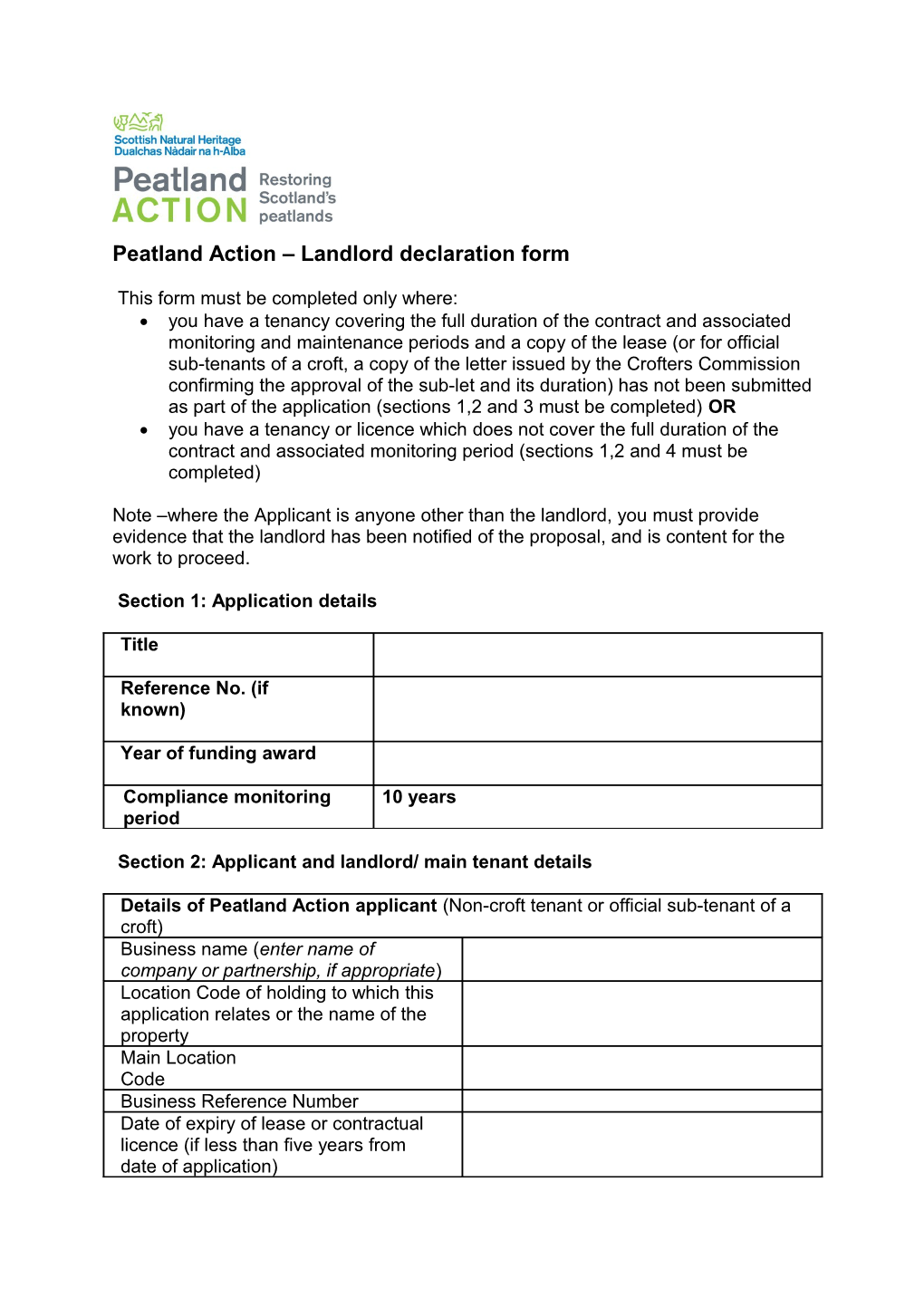 Peatland Action Landlord Declaration Form