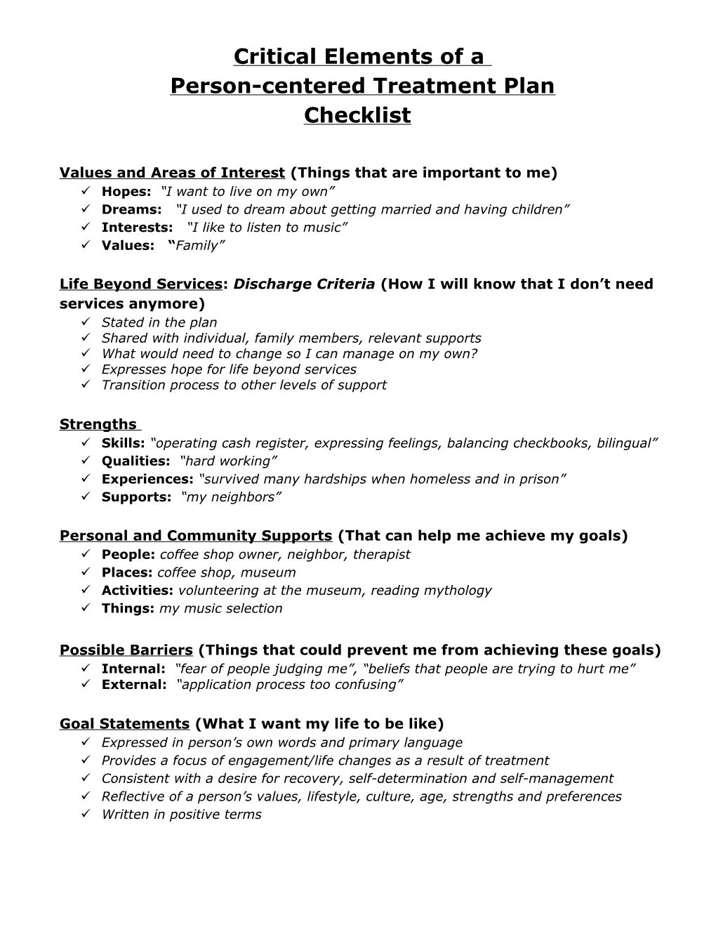 Person-Centered Treatment Plan