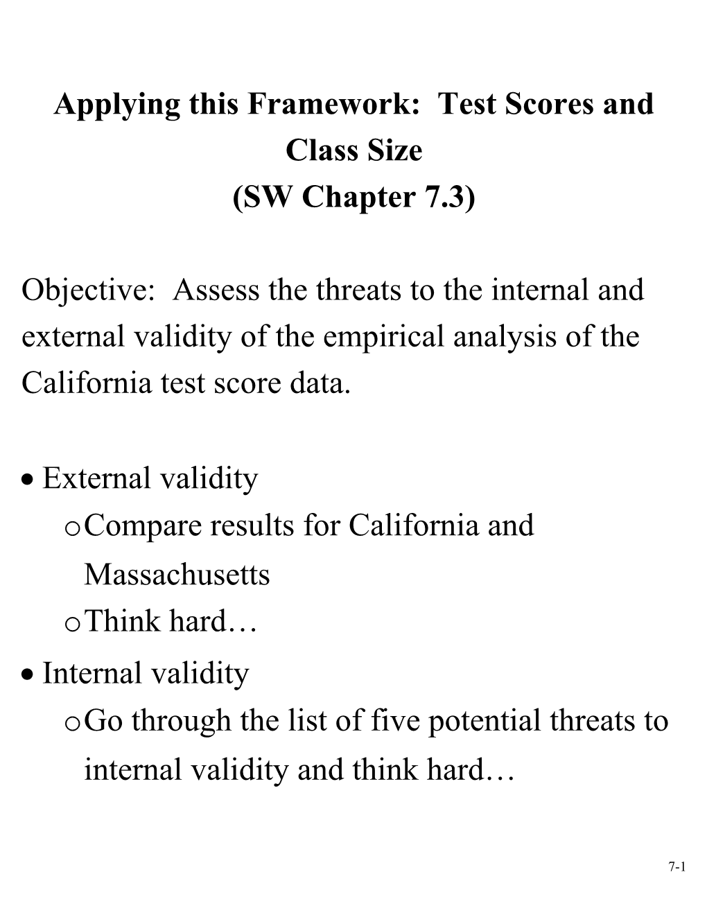 Applying This Framework: Test Scores and Class Size