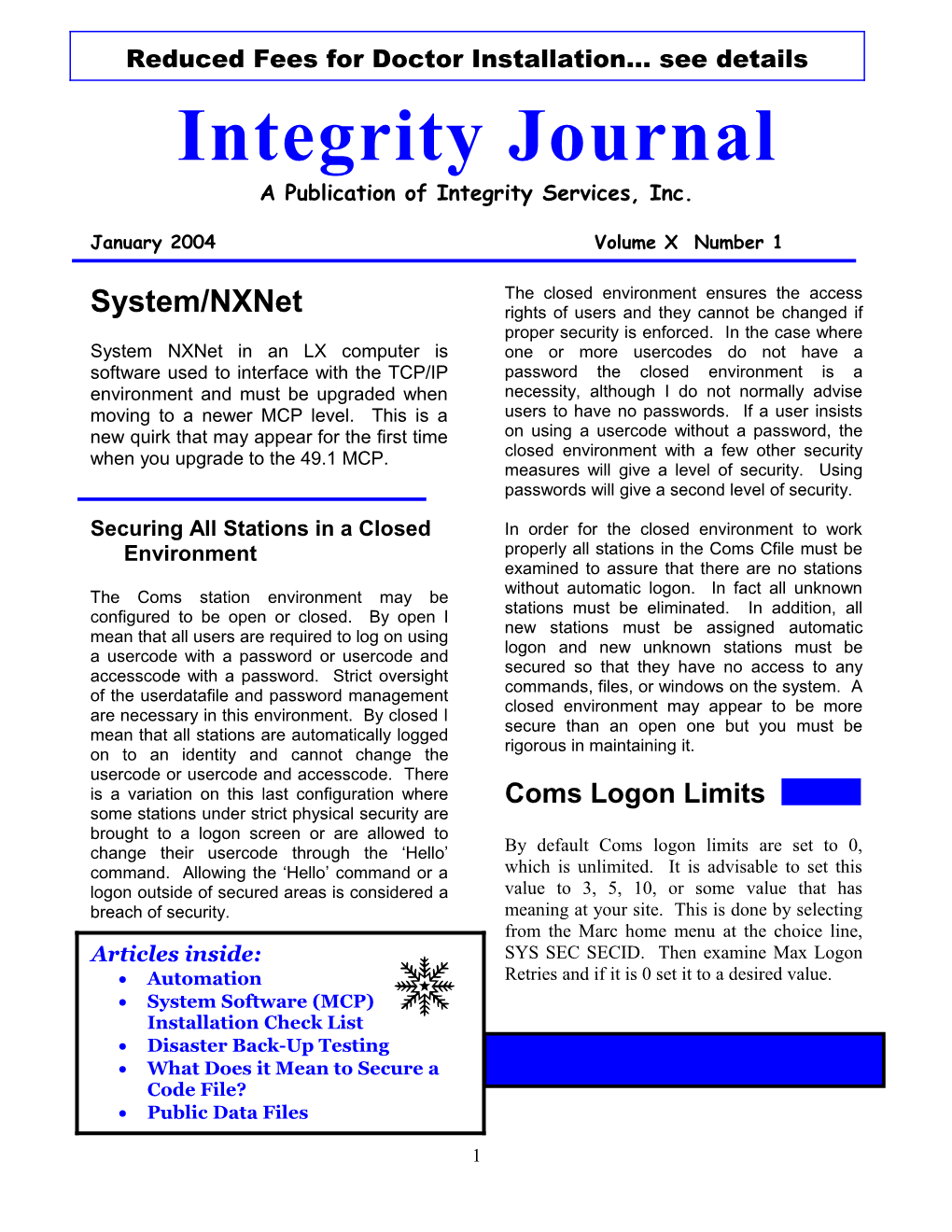 A Publication of Integrity Services, Inc s1