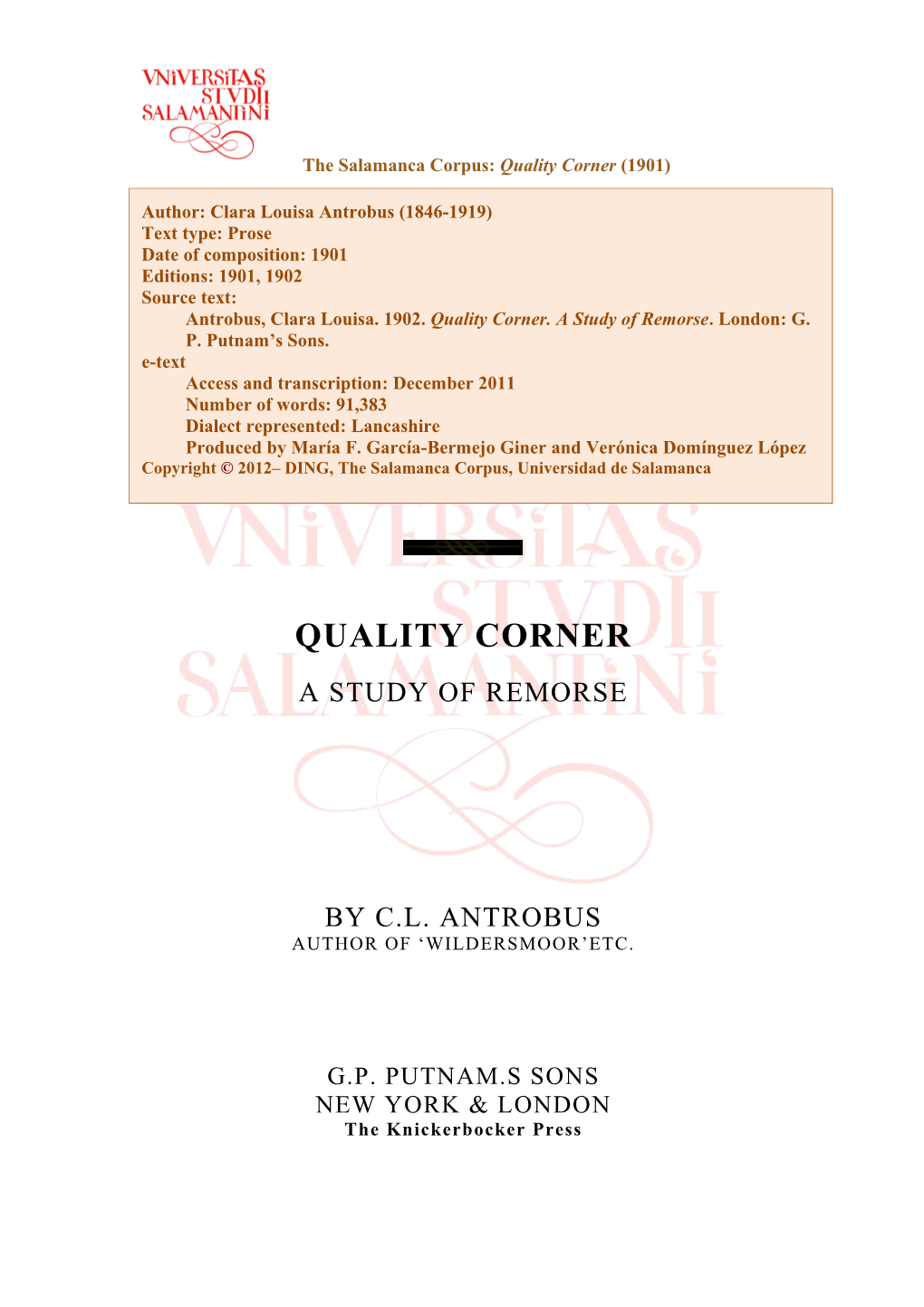 The Salamanca Corpus: Quality Corner (1901)