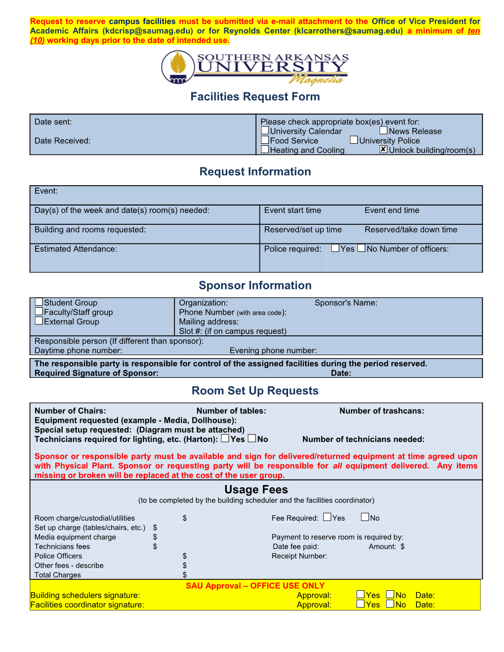 Facilities Request Form