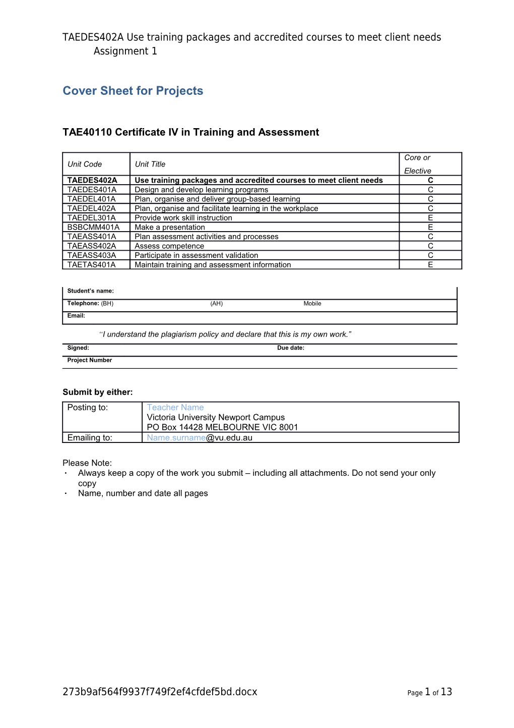 TAEDES402A Use Training Packages and Accredited Courses to Meet Client Needs Assignment 1