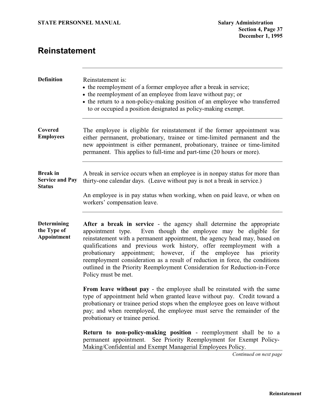 STATE PERSONNEL MANUAL Salary Administration