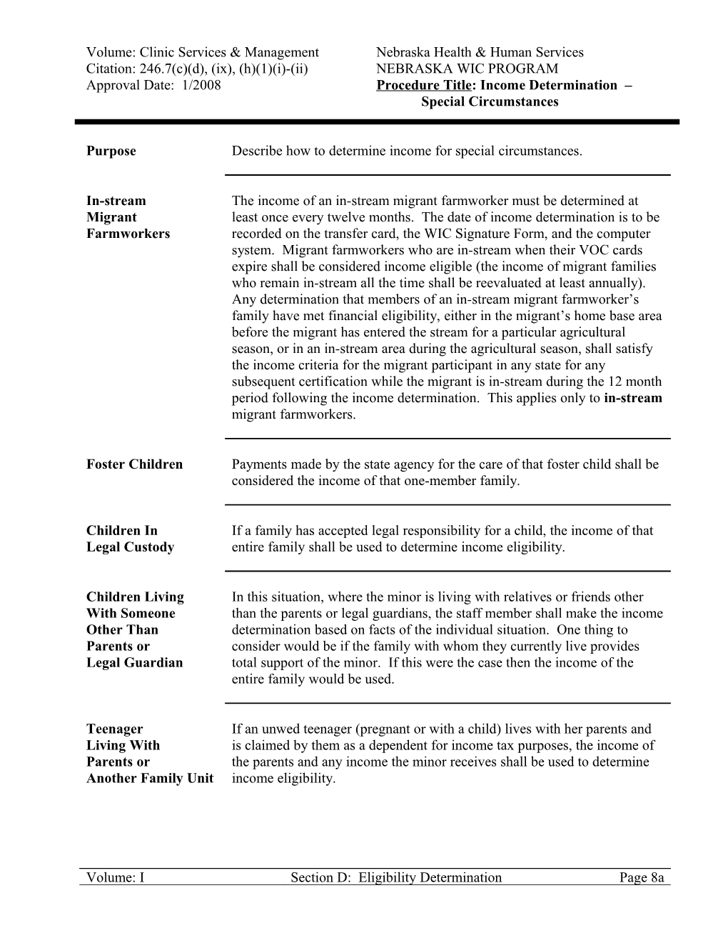 Income Determination-Special Circumstances