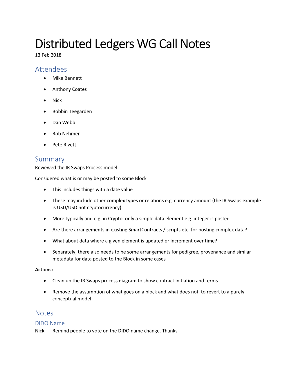 Distributed Ledgers WG Call Notes